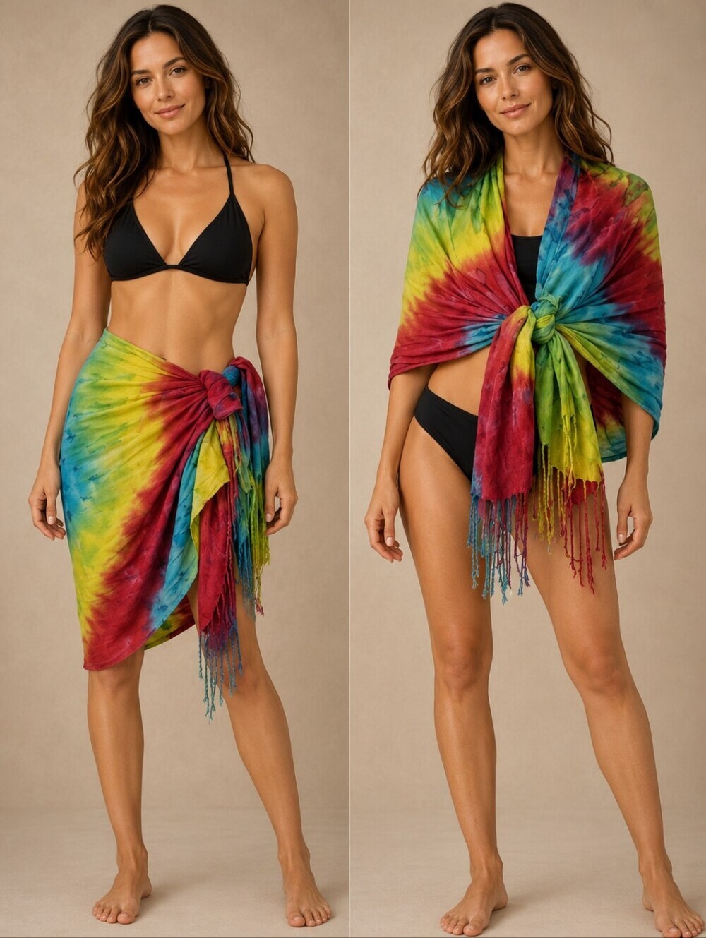 PASHMIRE Hippie Tie Dye Fringe Wrap Festival Sarong Shawl